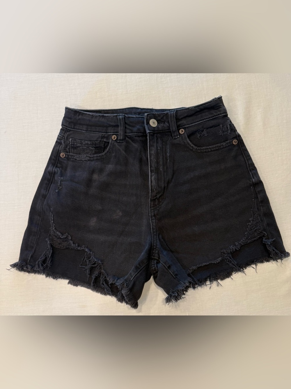 American Eagle Highest Rise Distressed Black Denim Shorts 0